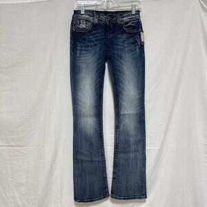 Miss Me Womens 26 Bootcut Denim Jeans Sequin Rhinestones Pocket Signature NEW NW